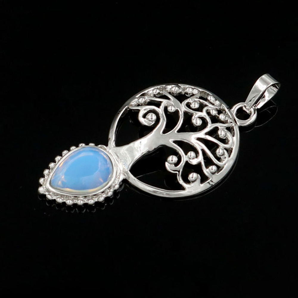 Life Tree Teardrop Crystal Pendants Necklaces Natural Energy Healing Stone Pendant Necklaces Chakra Charm Necklace for Women