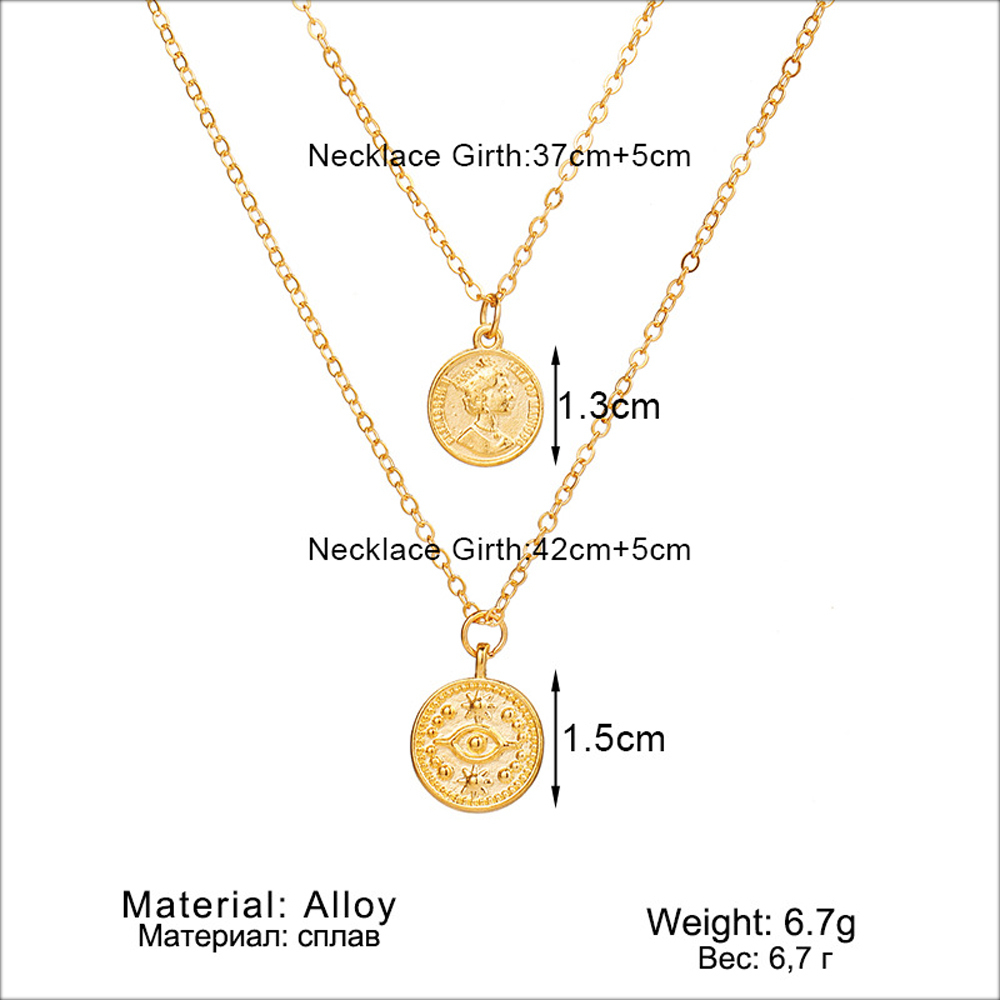 Fashion Layer Necklace Coin Double Head Pendant Necklace Glamour Necklace Jewelry for Women and Girls