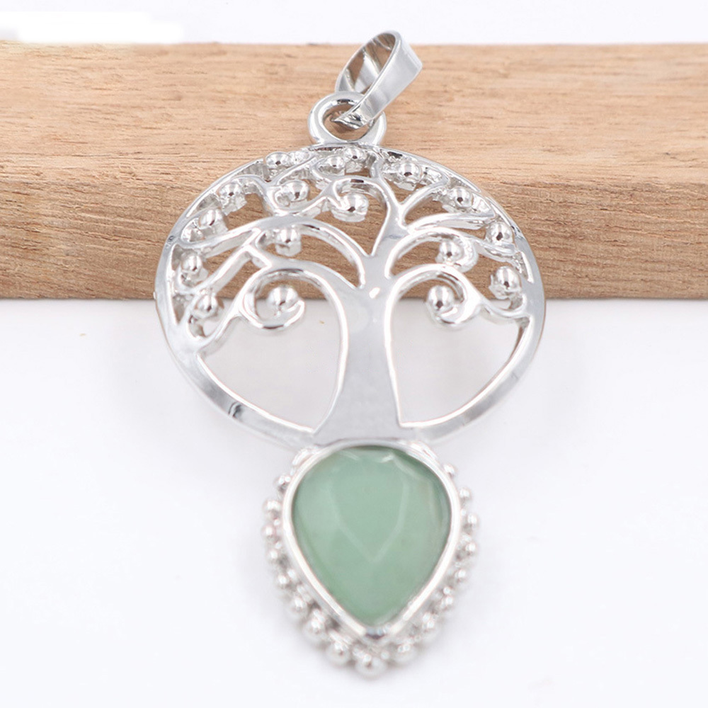 Life Tree Teardrop Crystal Pendants Necklaces Natural Energy Healing Stone Pendant Necklaces Chakra Charm Necklace for Women