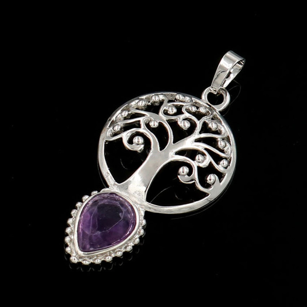 Life Tree Teardrop Crystal Pendants Necklaces Natural Energy Healing Stone Pendant Necklaces Chakra Charm Necklace for Women