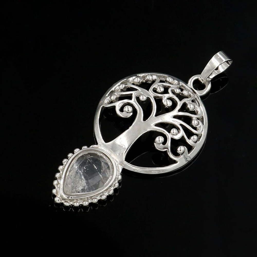 Life Tree Teardrop Crystal Pendants Necklaces Natural Energy Healing Stone Pendant Necklaces Chakra Charm Necklace for Women