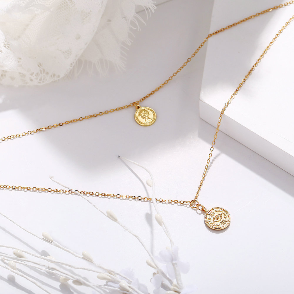 Fashion Layer Necklace Coin Double Head Pendant Necklace Glamour Necklace Jewelry for Women and Girls