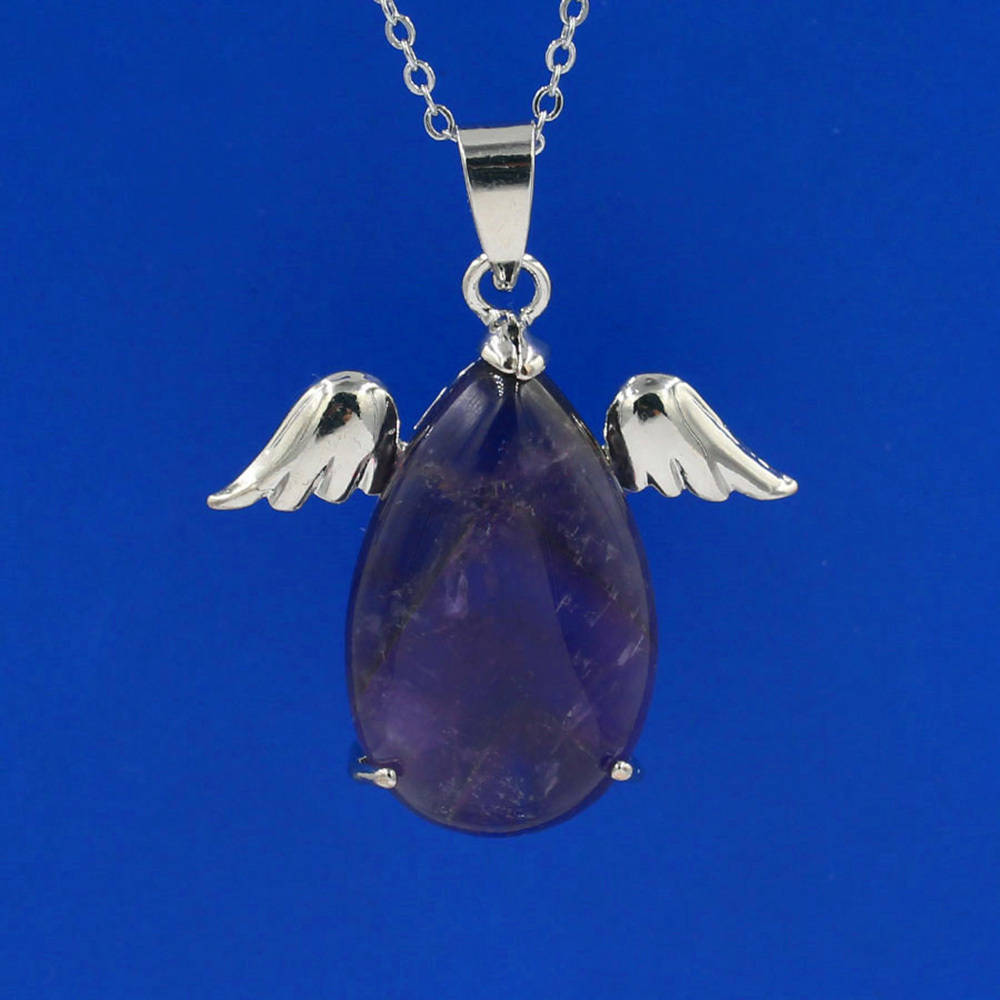 Angel Drop Healing Crystal Stone Pendant Necklace Aeiki Spiritual Energy Gem Quartz Jewelry Gift for Women and Girls