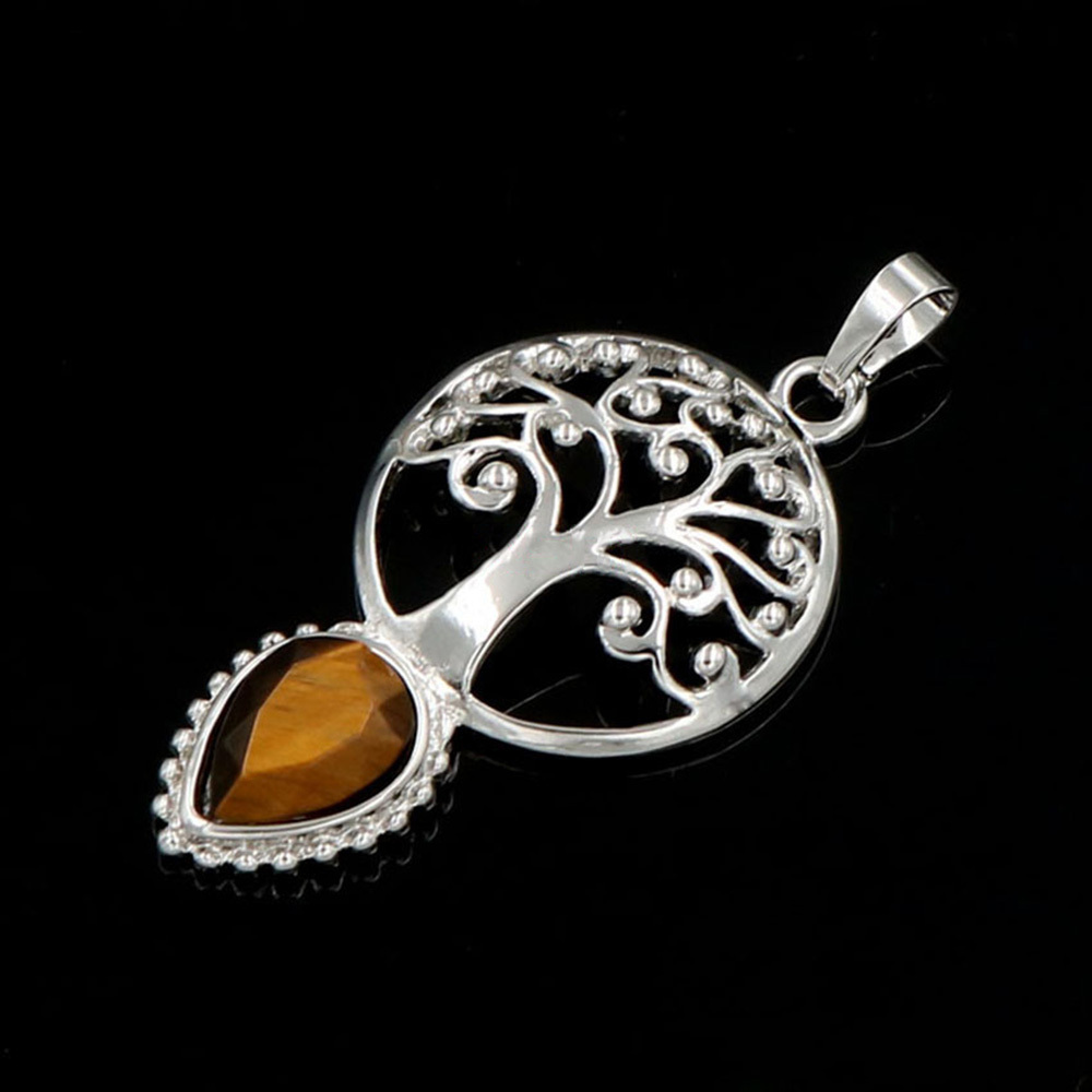 Life Tree Teardrop Crystal Pendants Necklaces Natural Energy Healing Stone Pendant Necklaces Chakra Charm Necklace for Women