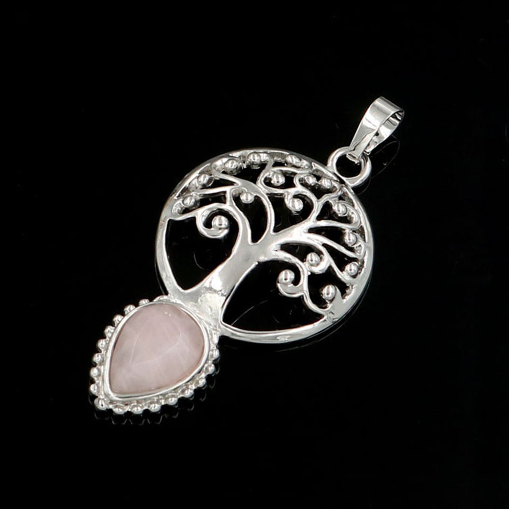 Life Tree Teardrop Crystal Pendants Necklaces Natural Energy Healing Stone Pendant Necklaces Chakra Charm Necklace for Women