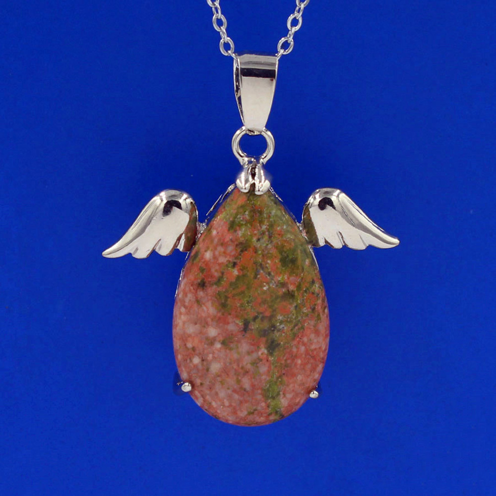 Angel Drop Healing Crystal Stone Pendant Necklace Aeiki Spiritual Energy Gem Quartz Jewelry Gift for Women and Girls