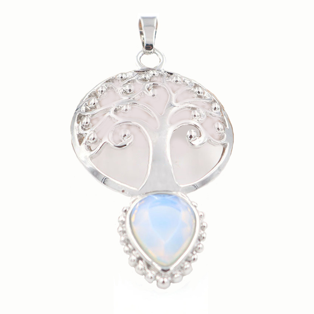Life Tree Teardrop Crystal Pendants Necklaces Natural Energy Healing Stone Pendant Necklaces Chakra Charm Necklace for Women