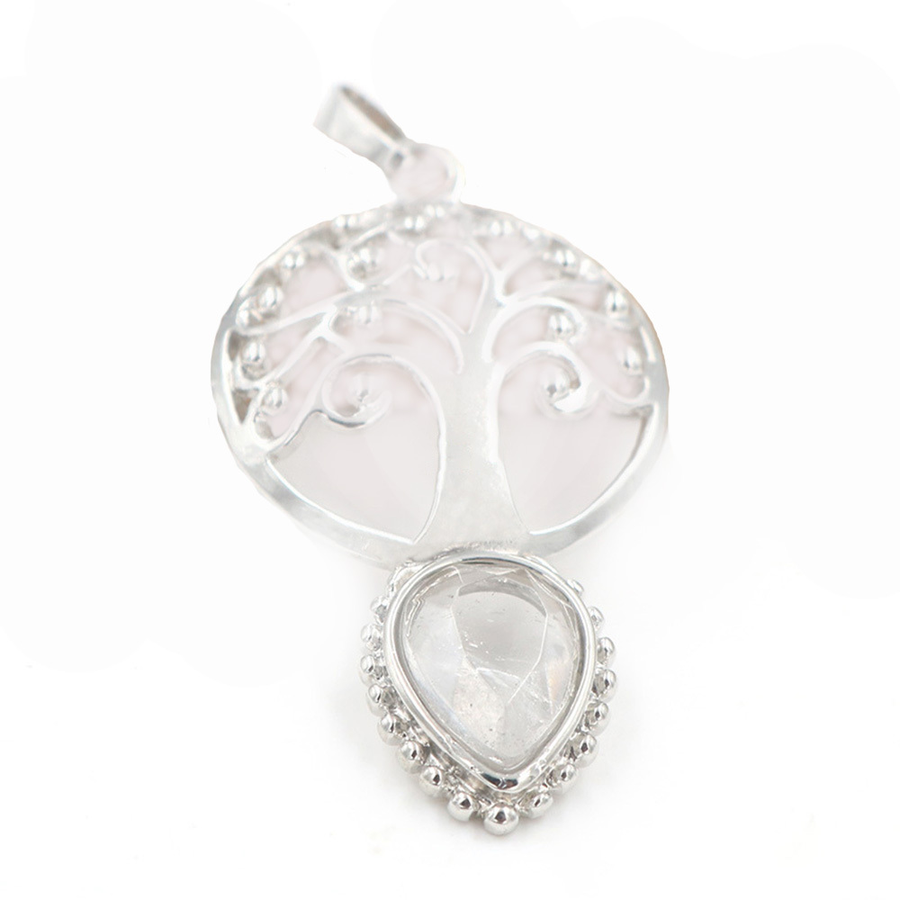 Life Tree Teardrop Crystal Pendants Necklaces Natural Energy Healing Stone Pendant Necklaces Chakra Charm Necklace for Women