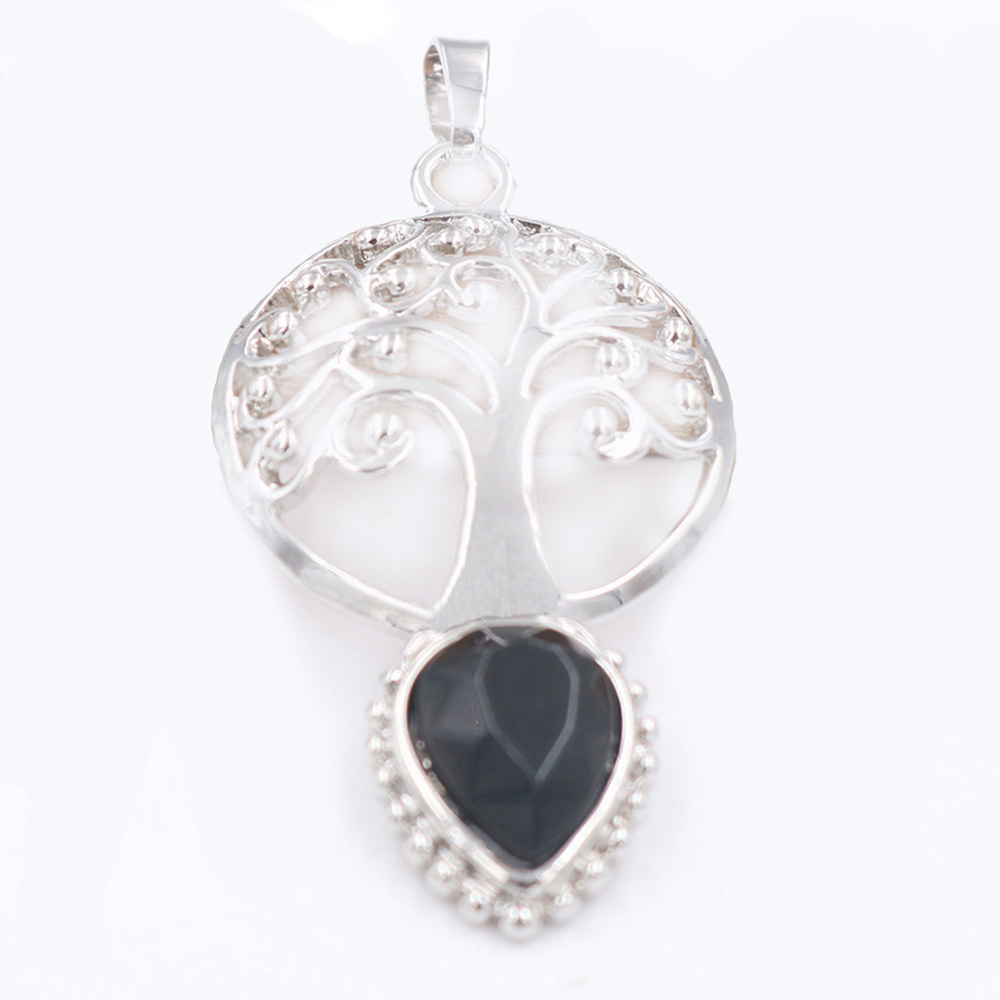 Life Tree Teardrop Crystal Pendants Necklaces Natural Energy Healing Stone Pendant Necklaces Chakra Charm Necklace for Women