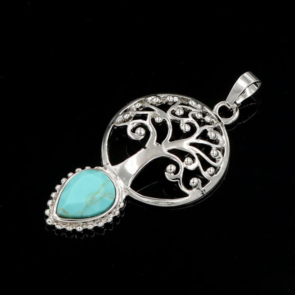 Life Tree Teardrop Crystal Pendants Necklaces Natural Energy Healing Stone Pendant Necklaces Chakra Charm Necklace for Women