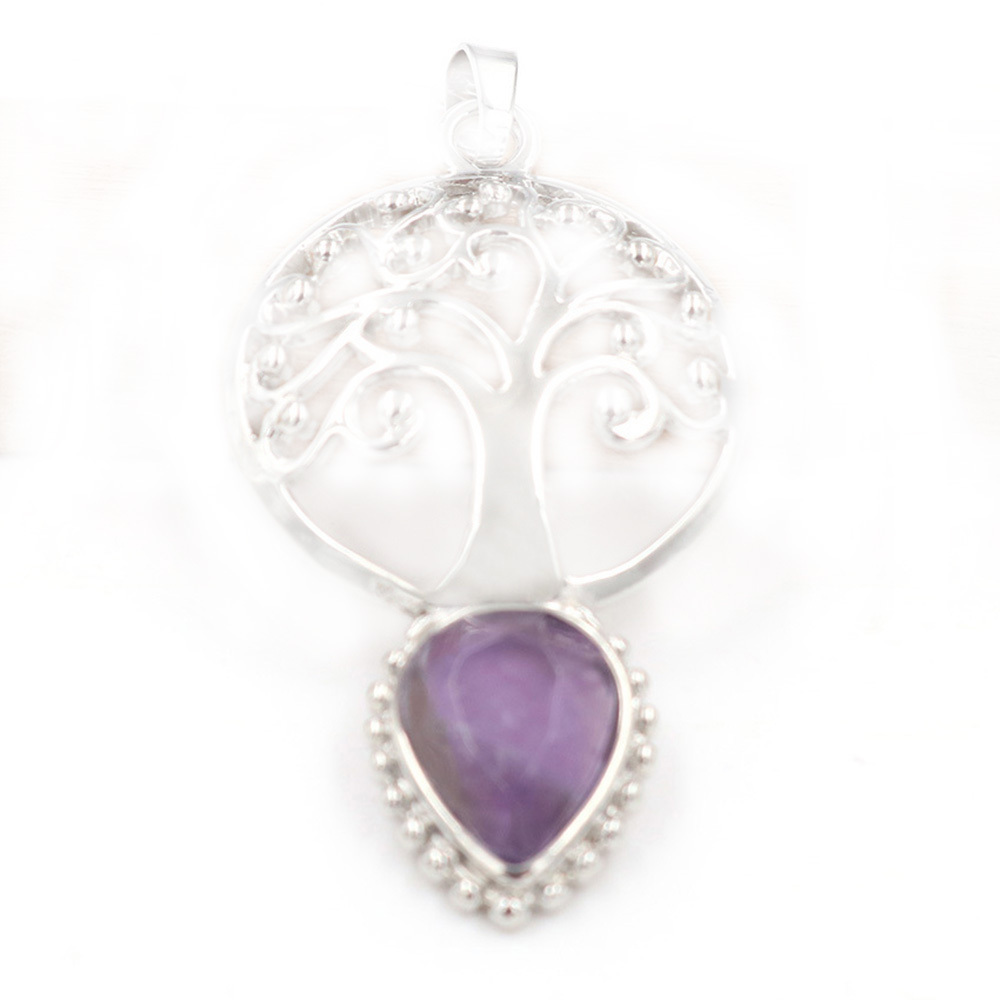 Life Tree Teardrop Crystal Pendants Necklaces Natural Energy Healing Stone Pendant Necklaces Chakra Charm Necklace for Women