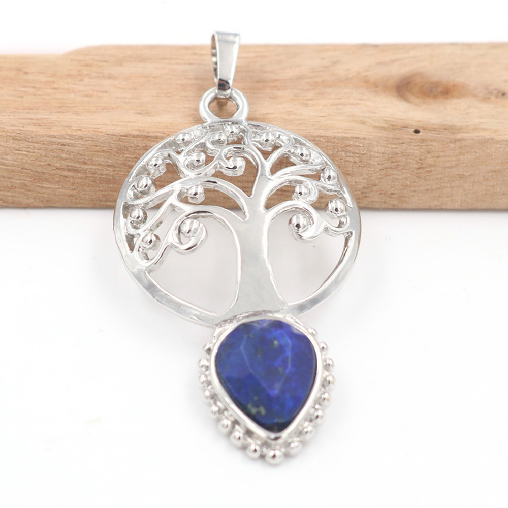 Life Tree Teardrop Crystal Pendants Necklaces Natural Energy Healing Stone Pendant Necklaces Chakra Charm Necklace for Women