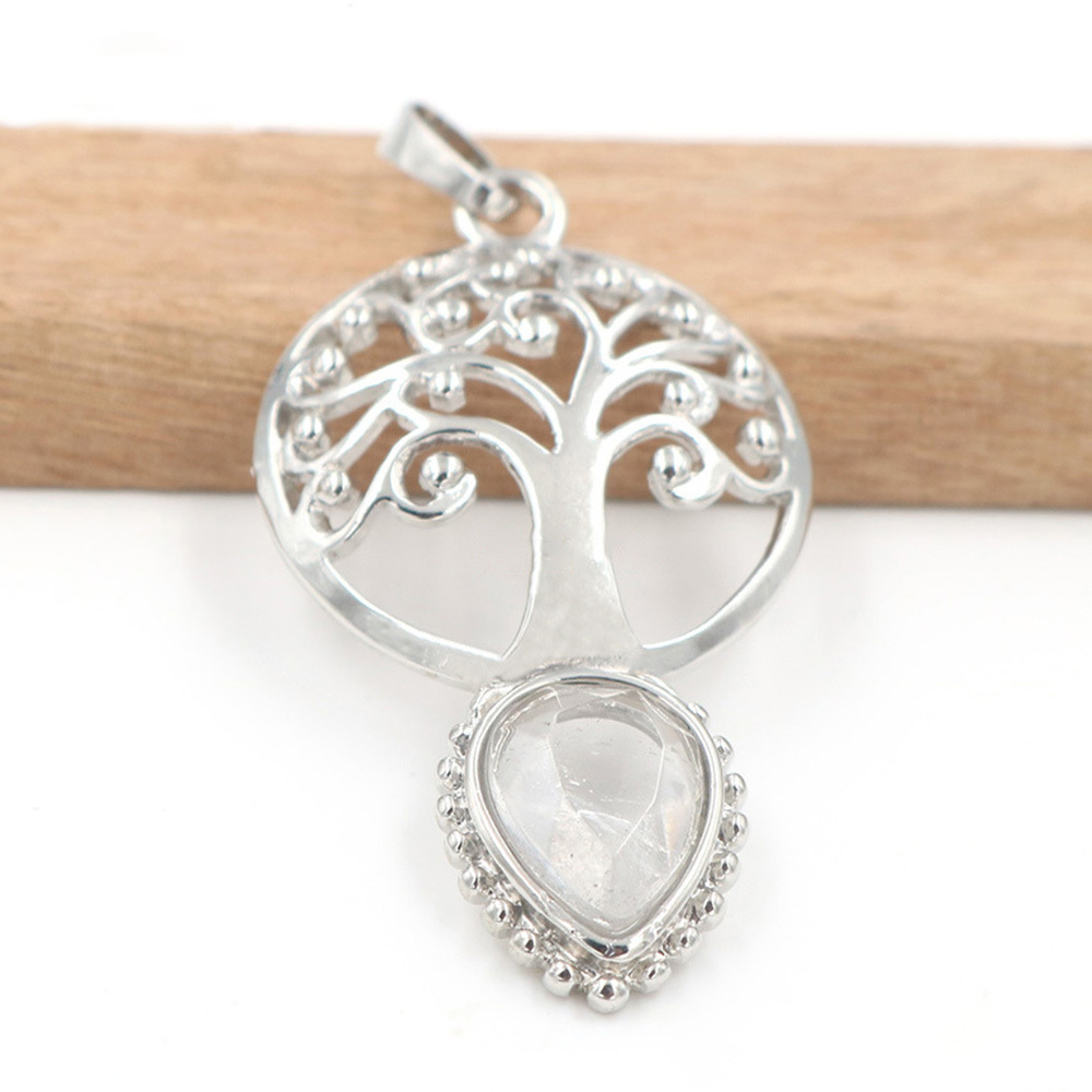 Life Tree Teardrop Crystal Pendants Necklaces Natural Energy Healing Stone Pendant Necklaces Chakra Charm Necklace for Women
