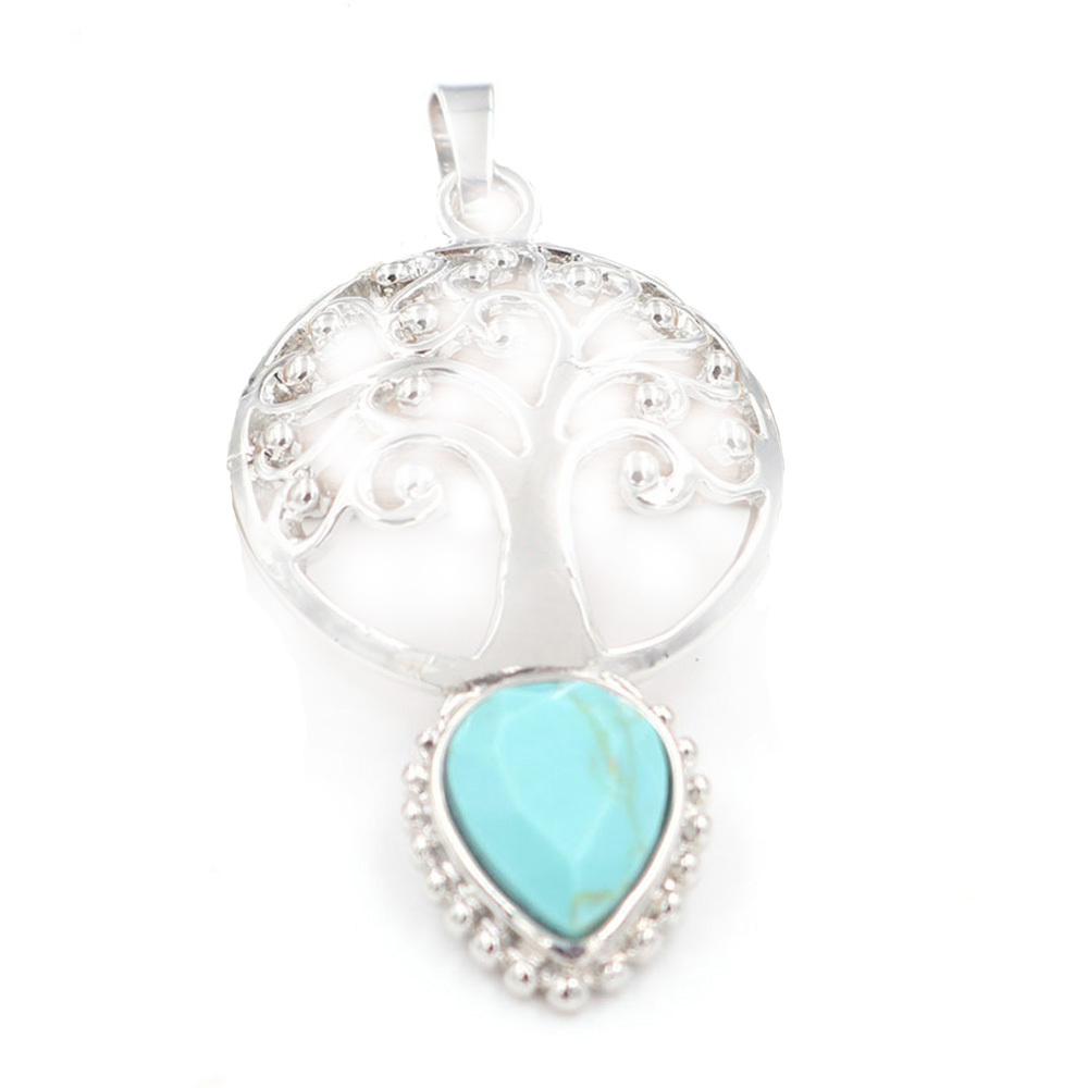 Life Tree Teardrop Crystal Pendants Necklaces Natural Energy Healing Stone Pendant Necklaces Chakra Charm Necklace for Women