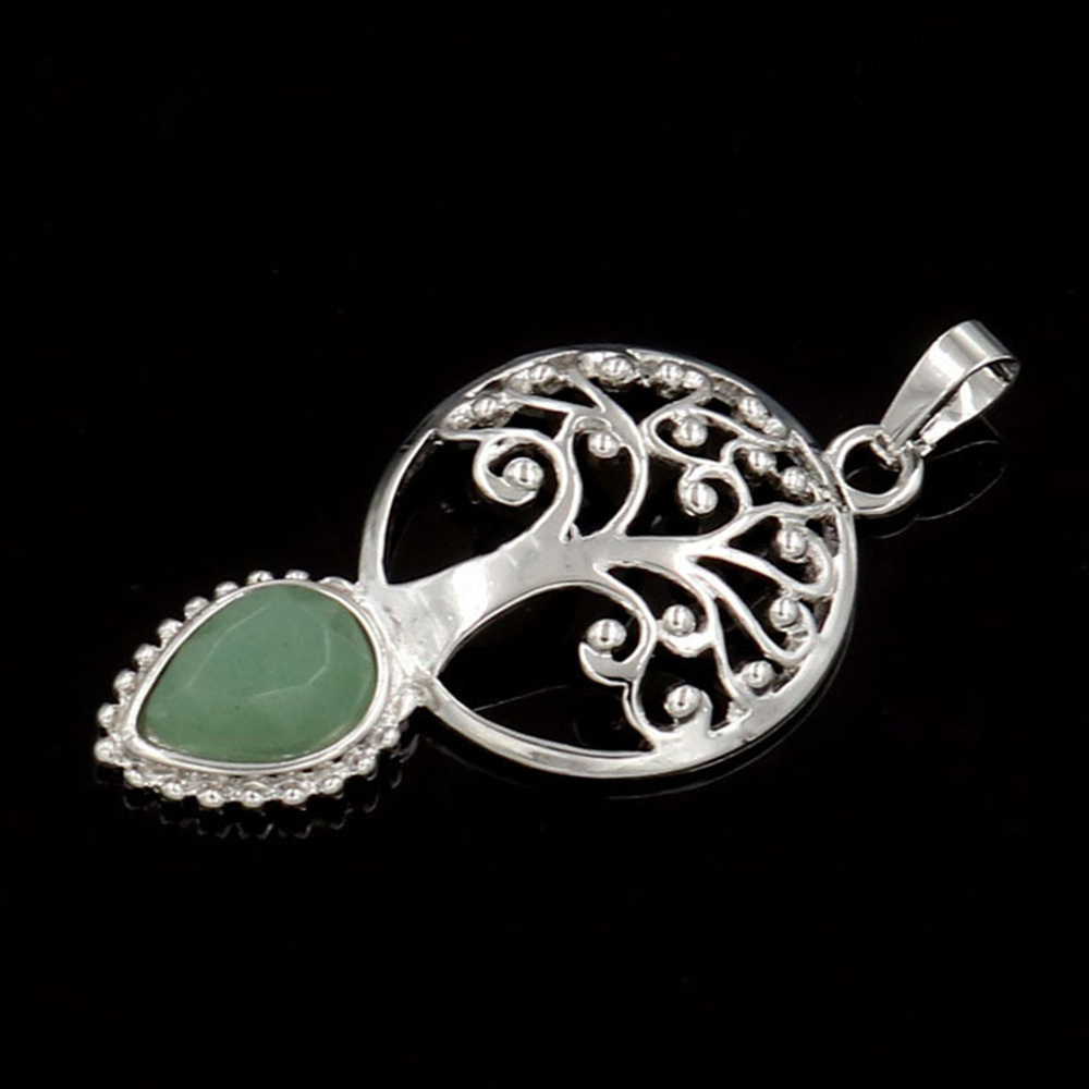 Life Tree Teardrop Crystal Pendants Necklaces Natural Energy Healing Stone Pendant Necklaces Chakra Charm Necklace for Women