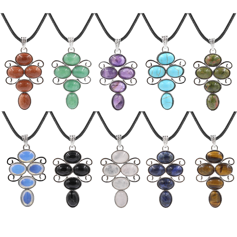 Multi-gem Cross Pendant  Natural Energy Healing Stone Pendant Necklaces  - Available in Different Colors