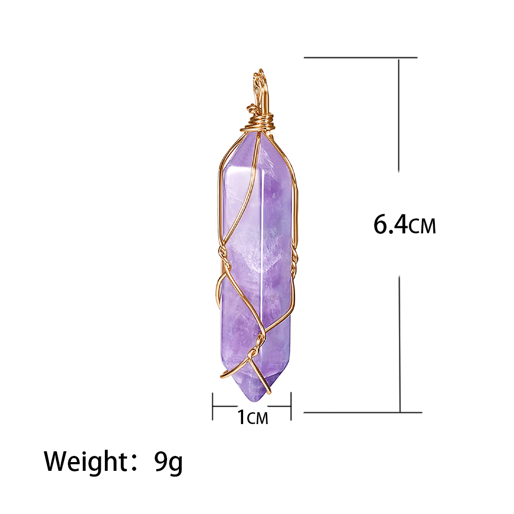 Hexagonal Crystal Pointed Quartz Pendants Natural Healing Crystal Necklaces Reiki Chakra Charm Pendant Necklace with Tree Wire Wrapped Gemstone Pendan