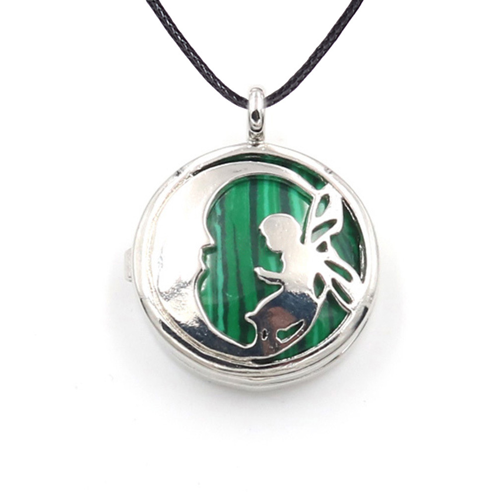 Jewel Crystal Necklace Crescent Angel Flat Bead Life Tree Double-sided Pattern Pendant Necklace