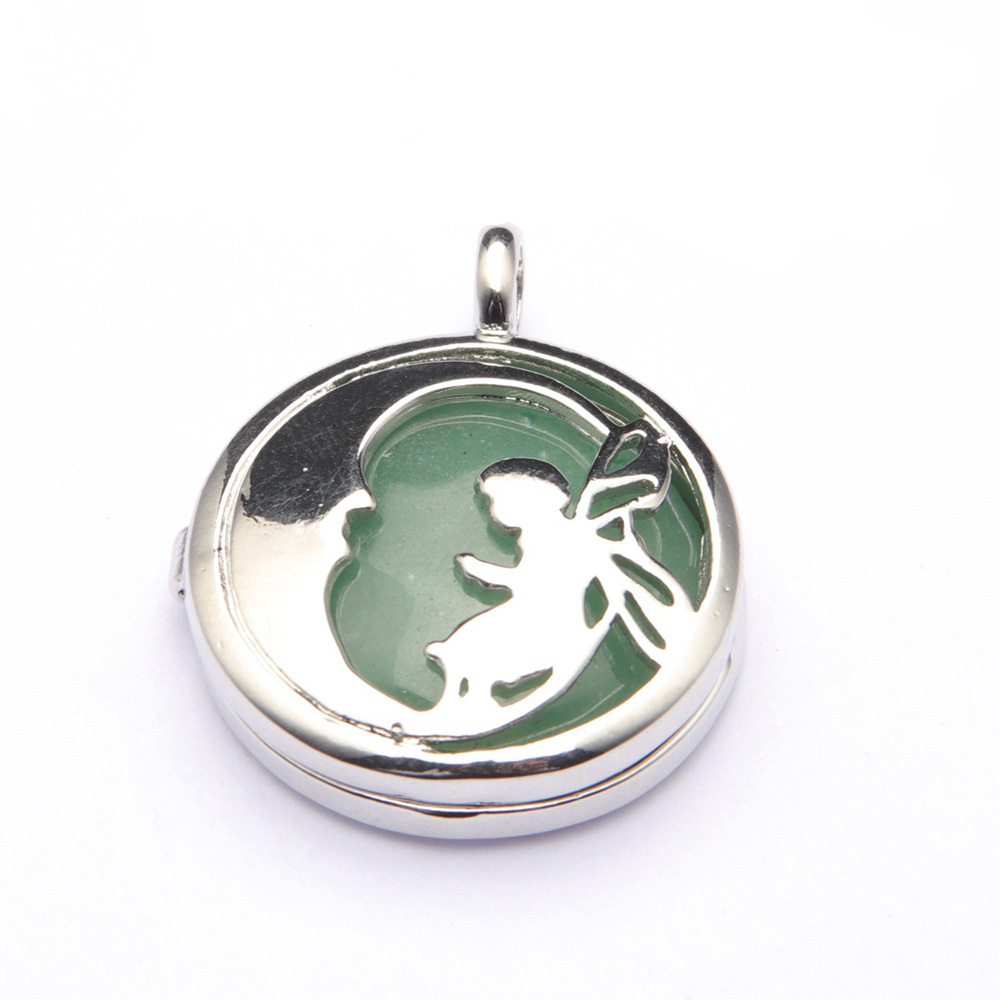 Jewel Crystal Necklace Crescent Angel Flat Bead Life Tree Double-sided Pattern Pendant Necklace