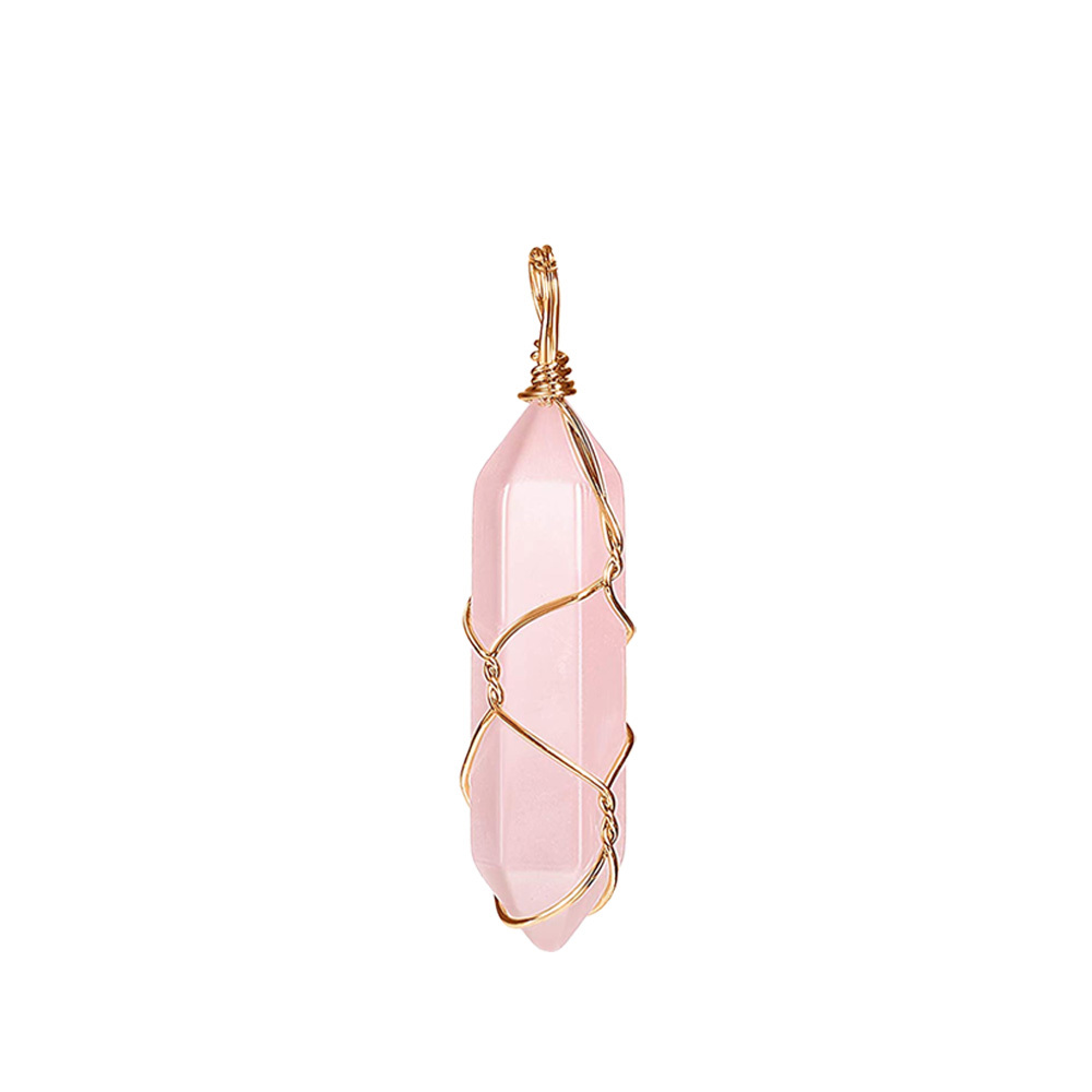 Hexagonal Crystal Pointed Quartz Pendants Natural Healing Crystal Necklaces Reiki Chakra Charm Pendant Necklace with Tree Wire Wrapped Gemstone Pendan