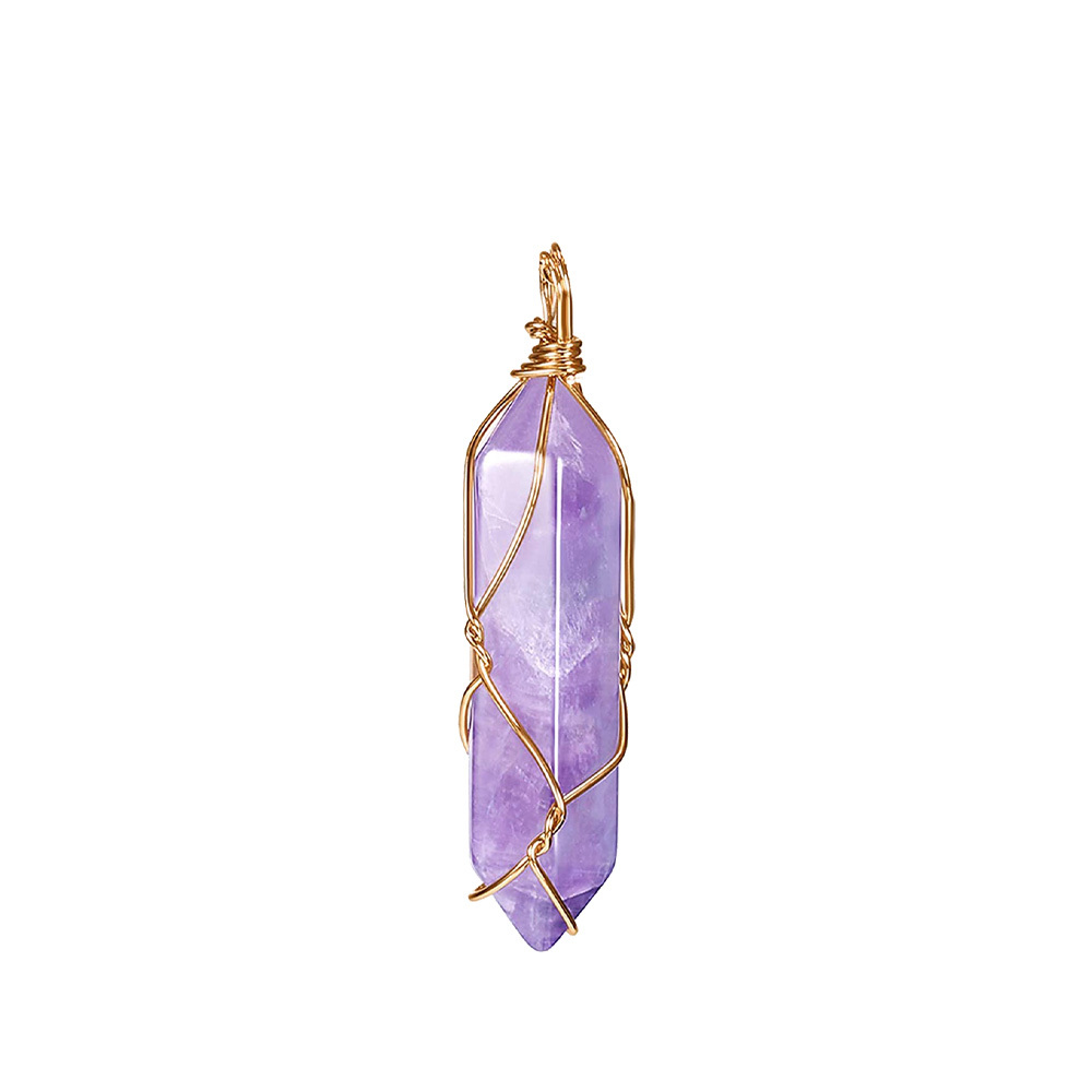 Hexagonal Crystal Pointed Quartz Pendants Natural Healing Crystal Necklaces Reiki Chakra Charm Pendant Necklace with Tree Wire Wrapped Gemstone Pendan