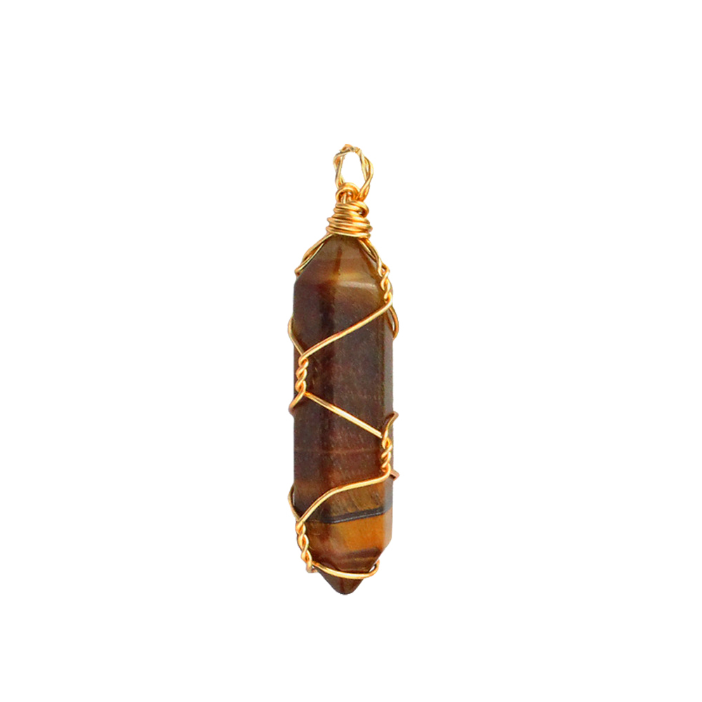 Hexagonal Crystal Pointed Quartz Pendants Natural Healing Crystal Necklaces Reiki Chakra Charm Pendant Necklace with Tree Wire Wrapped Gemstone Pendan