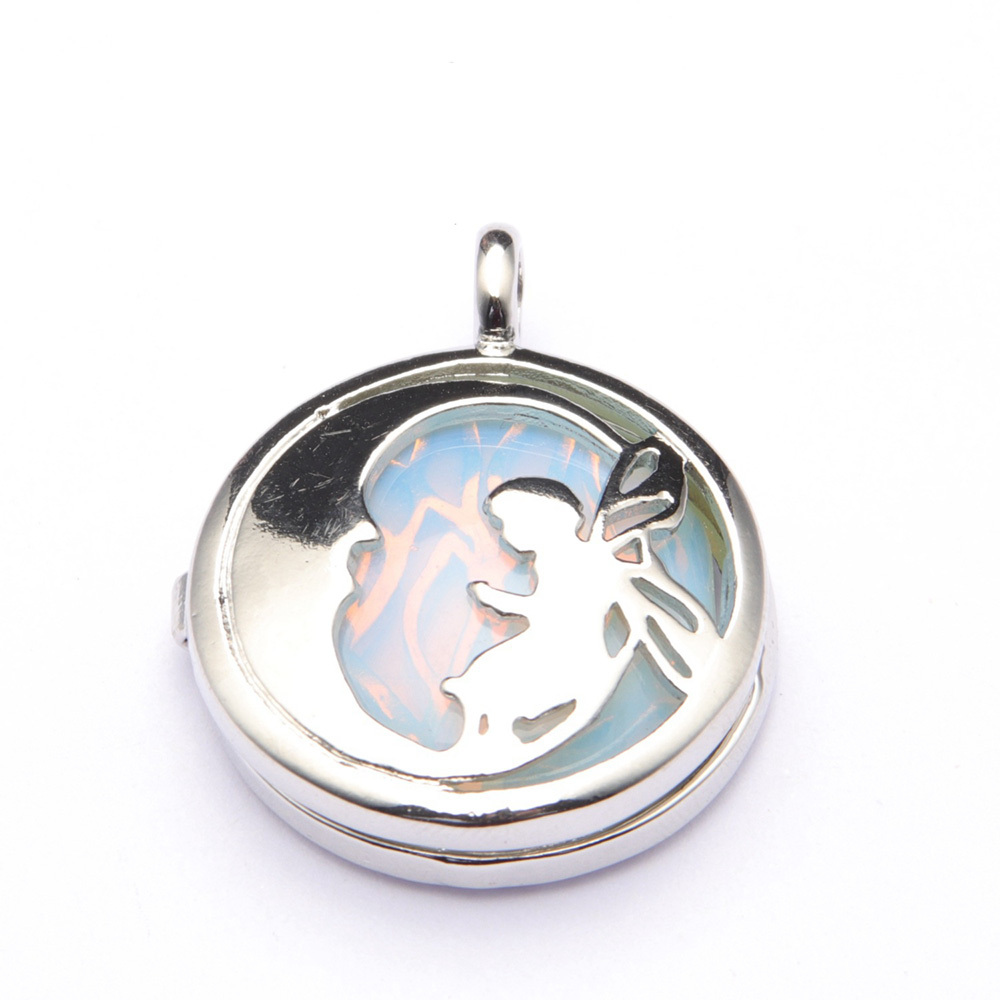 Jewel Crystal Necklace Crescent Angel Flat Bead Life Tree Double-sided Pattern Pendant Necklace