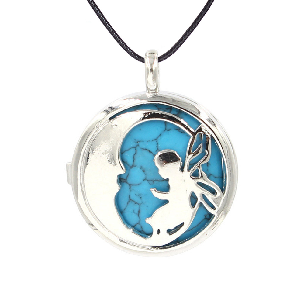 Jewel Crystal Necklace Crescent Angel Flat Bead Life Tree Double-sided Pattern Pendant Necklace