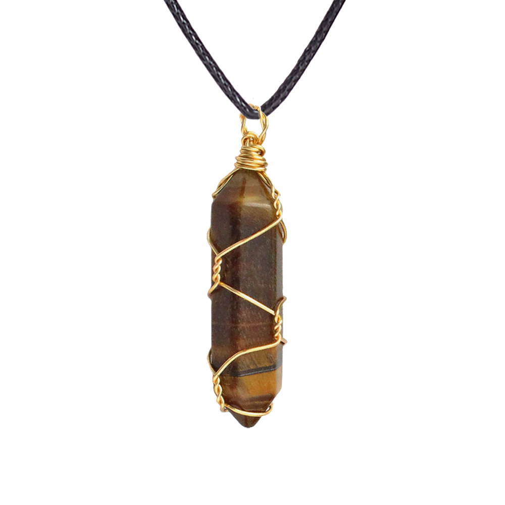 Hexagonal Crystal Pointed Quartz Pendants Natural Healing Crystal Necklaces Reiki Chakra Charm Pendant Necklace with Tree Wire Wrapped Gemstone Pendan