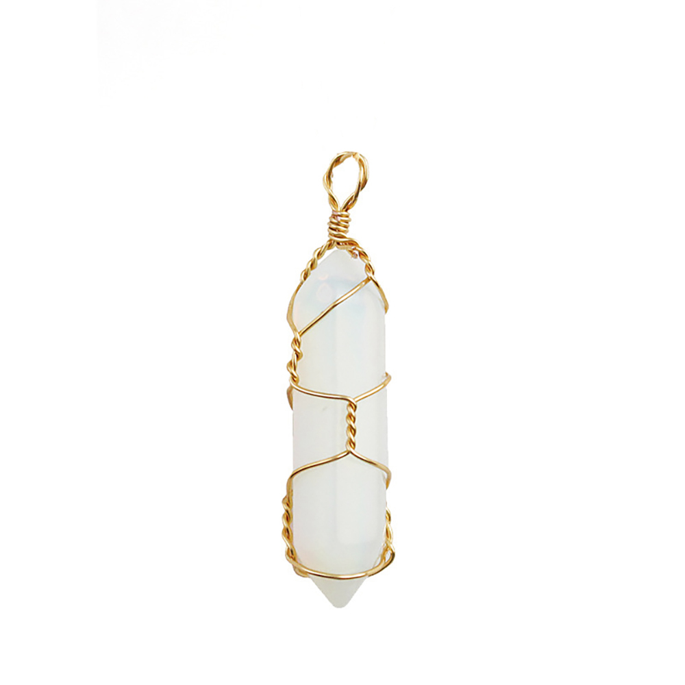 Hexagonal Crystal Pointed Quartz Pendants Natural Healing Crystal Necklaces Reiki Chakra Charm Pendant Necklace with Tree Wire Wrapped Gemstone Pendan