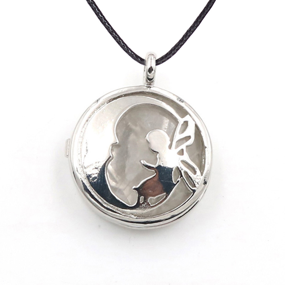 Jewel Crystal Necklace Crescent Angel Flat Bead Life Tree Double-sided Pattern Pendant Necklace