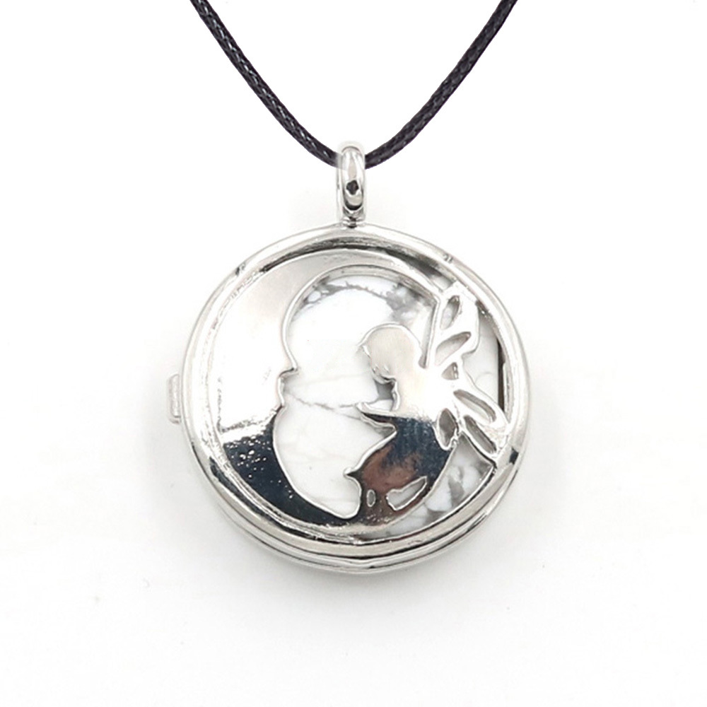 Jewel Crystal Necklace Crescent Angel Flat Bead Life Tree Double-sided Pattern Pendant Necklace