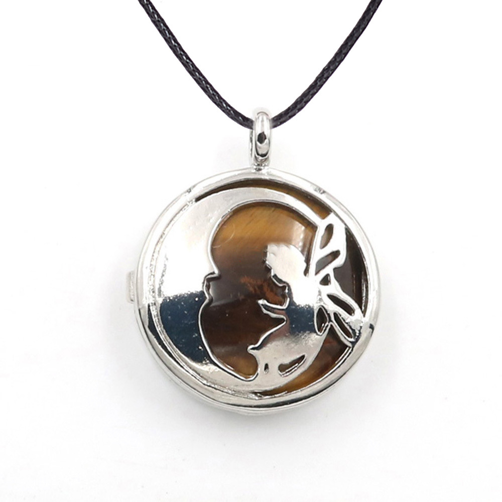 Jewel Crystal Necklace Crescent Angel Flat Bead Life Tree Double-sided Pattern Pendant Necklace