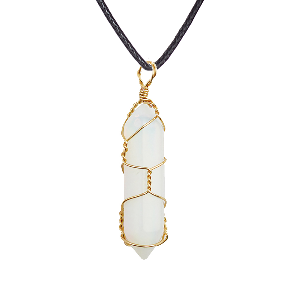 Hexagonal Crystal Pointed Quartz Pendants Natural Healing Crystal Necklaces Reiki Chakra Charm Pendant Necklace with Tree Wire Wrapped Gemstone Pendan