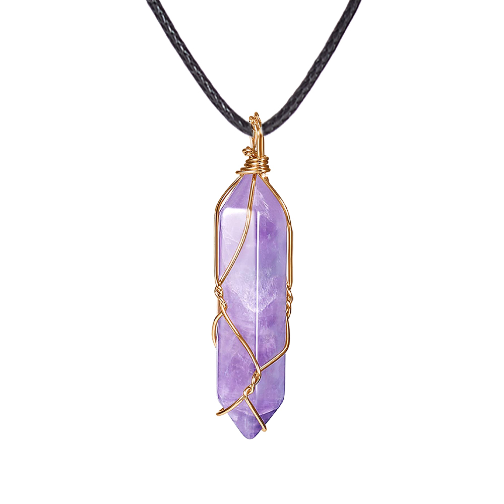 Hexagonal Crystal Pointed Quartz Pendants Natural Healing Crystal Necklaces Reiki Chakra Charm Pendant Necklace with Tree Wire Wrapped Gemstone Pendan