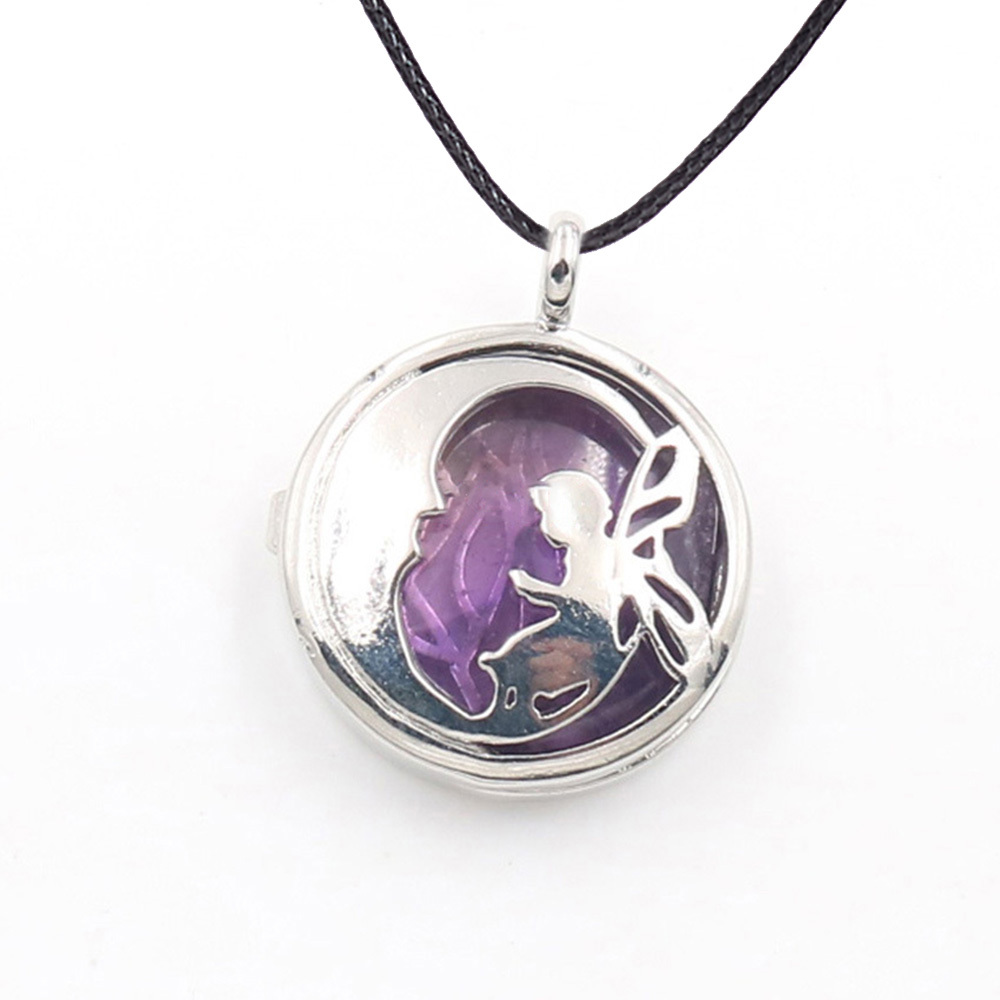 Jewel Crystal Necklace Crescent Angel Flat Bead Life Tree Double-sided Pattern Pendant Necklace