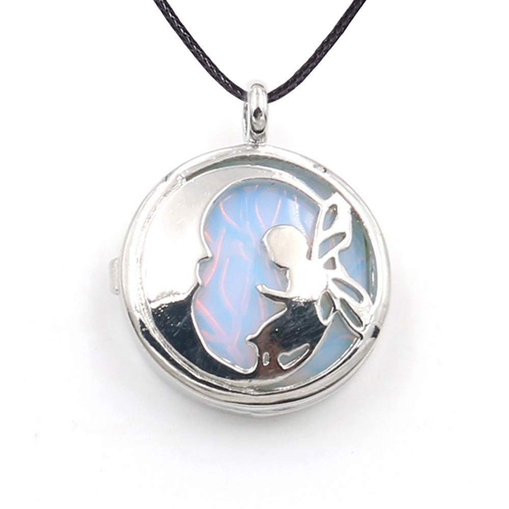 Jewel Crystal Necklace Crescent Angel Flat Bead Life Tree Double-sided Pattern Pendant Necklace
