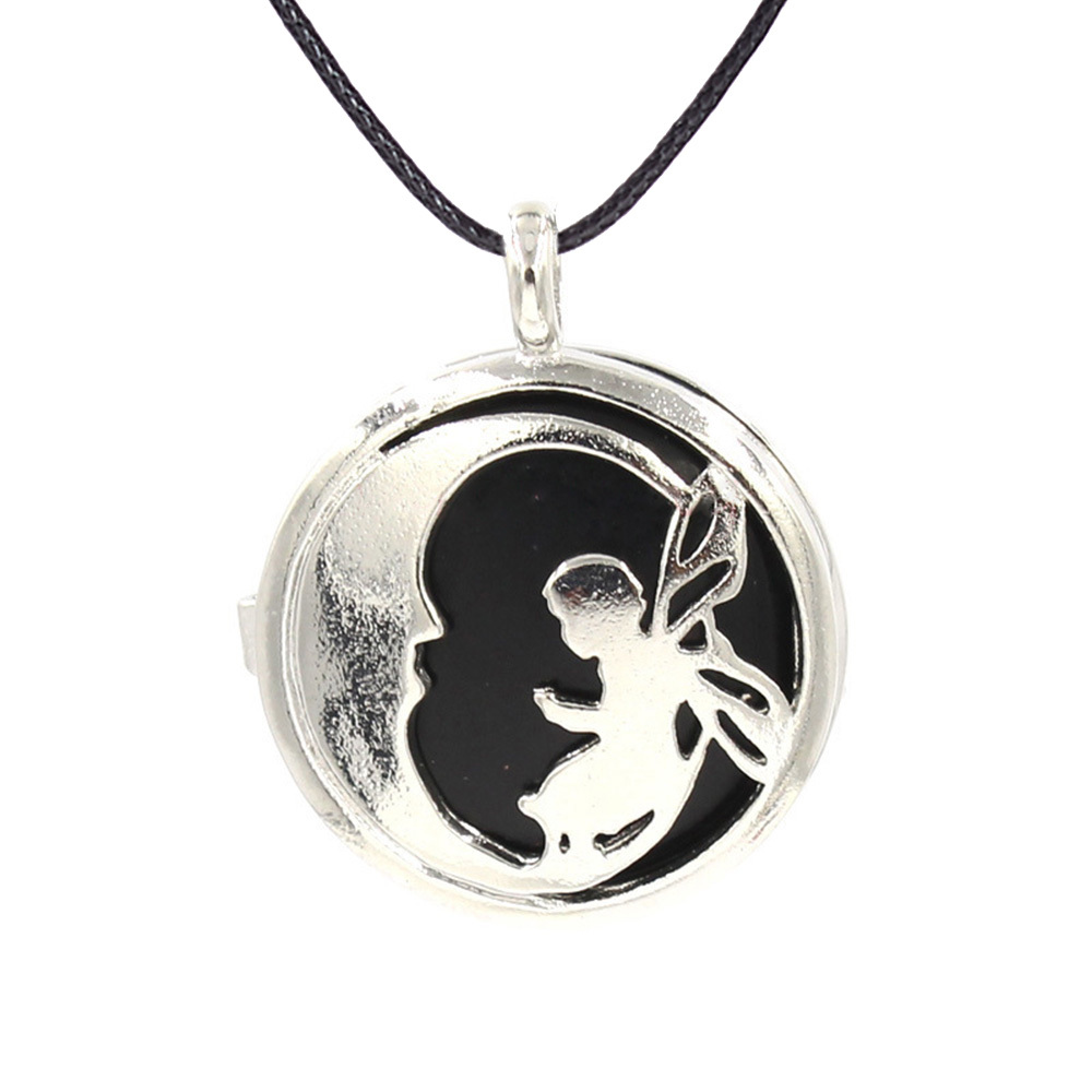 Jewel Crystal Necklace Crescent Angel Flat Bead Life Tree Double-sided Pattern Pendant Necklace