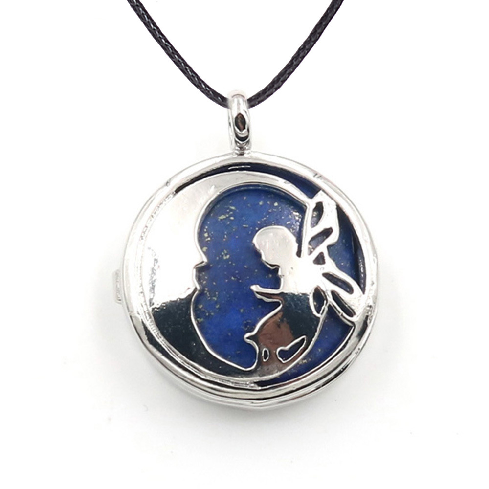 Jewel Crystal Necklace Crescent Angel Flat Bead Life Tree Double-sided Pattern Pendant Necklace