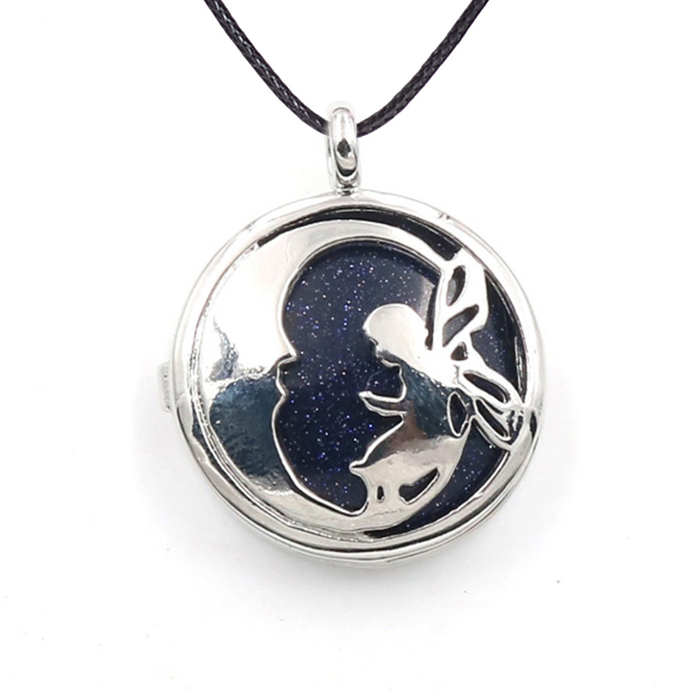 Jewel Crystal Necklace Crescent Angel Flat Bead Life Tree Double-sided Pattern Pendant Necklace