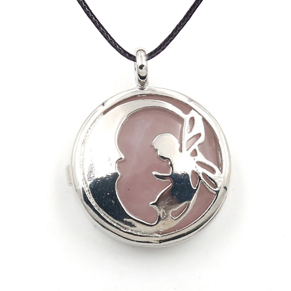 Jewel Crystal Necklace Crescent Angel Flat Bead Life Tree Double-sided Pattern Pendant Necklace