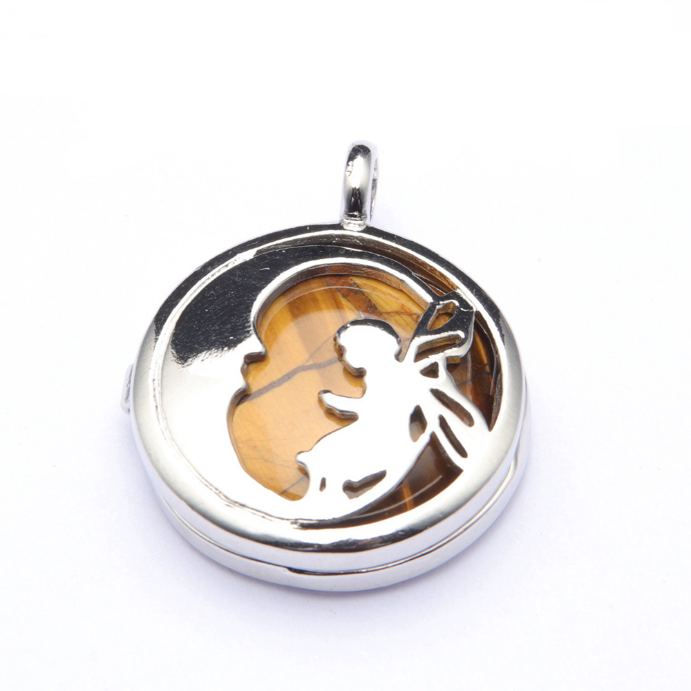 Jewel Crystal Necklace Crescent Angel Flat Bead Life Tree Double-sided Pattern Pendant Necklace