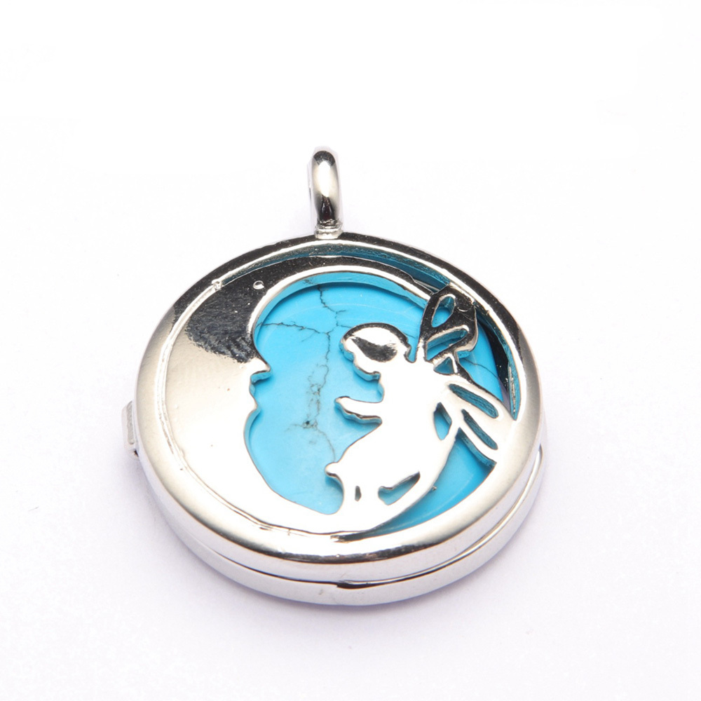 Jewel Crystal Necklace Crescent Angel Flat Bead Life Tree Double-sided Pattern Pendant Necklace