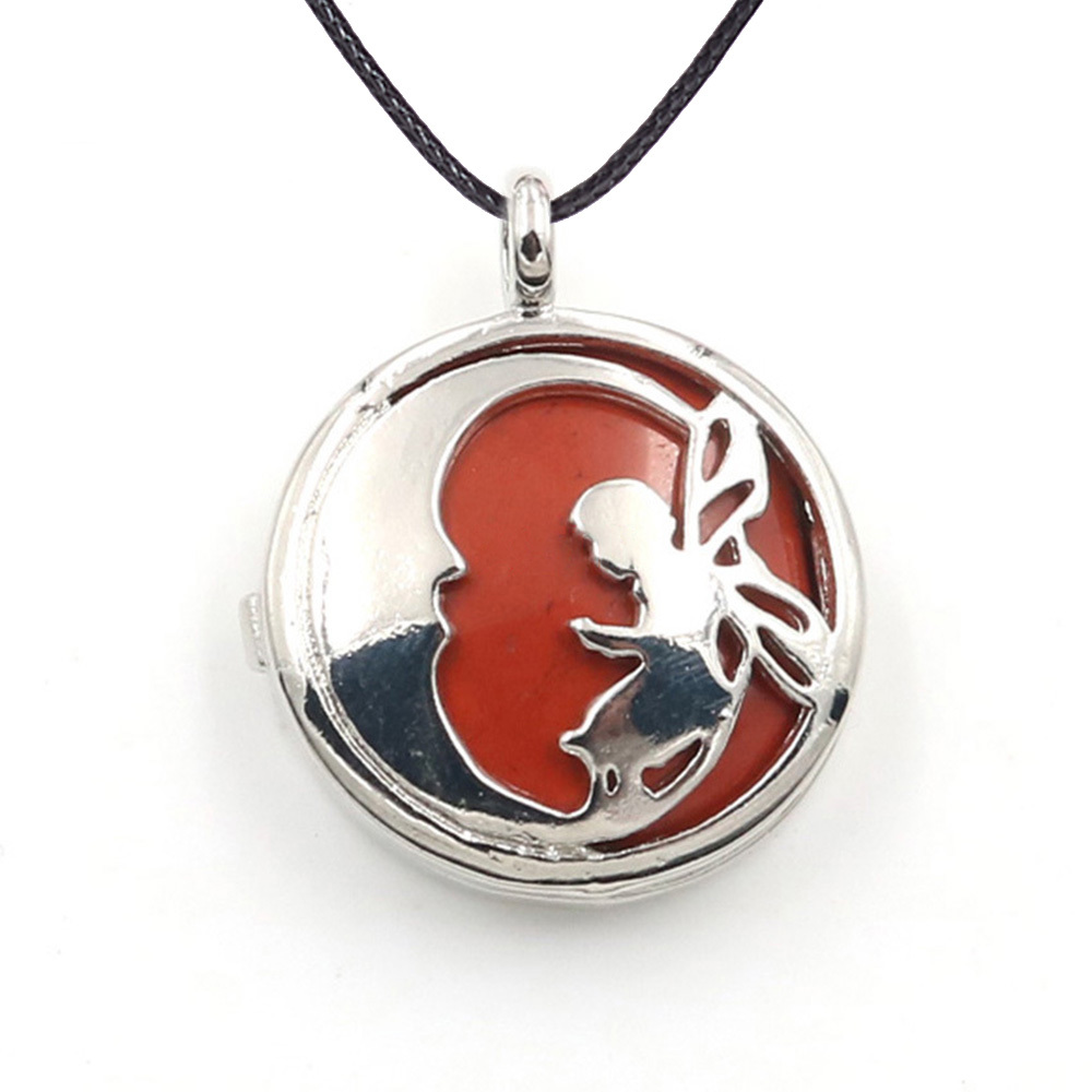 Jewel Crystal Necklace Crescent Angel Flat Bead Life Tree Double-sided Pattern Pendant Necklace