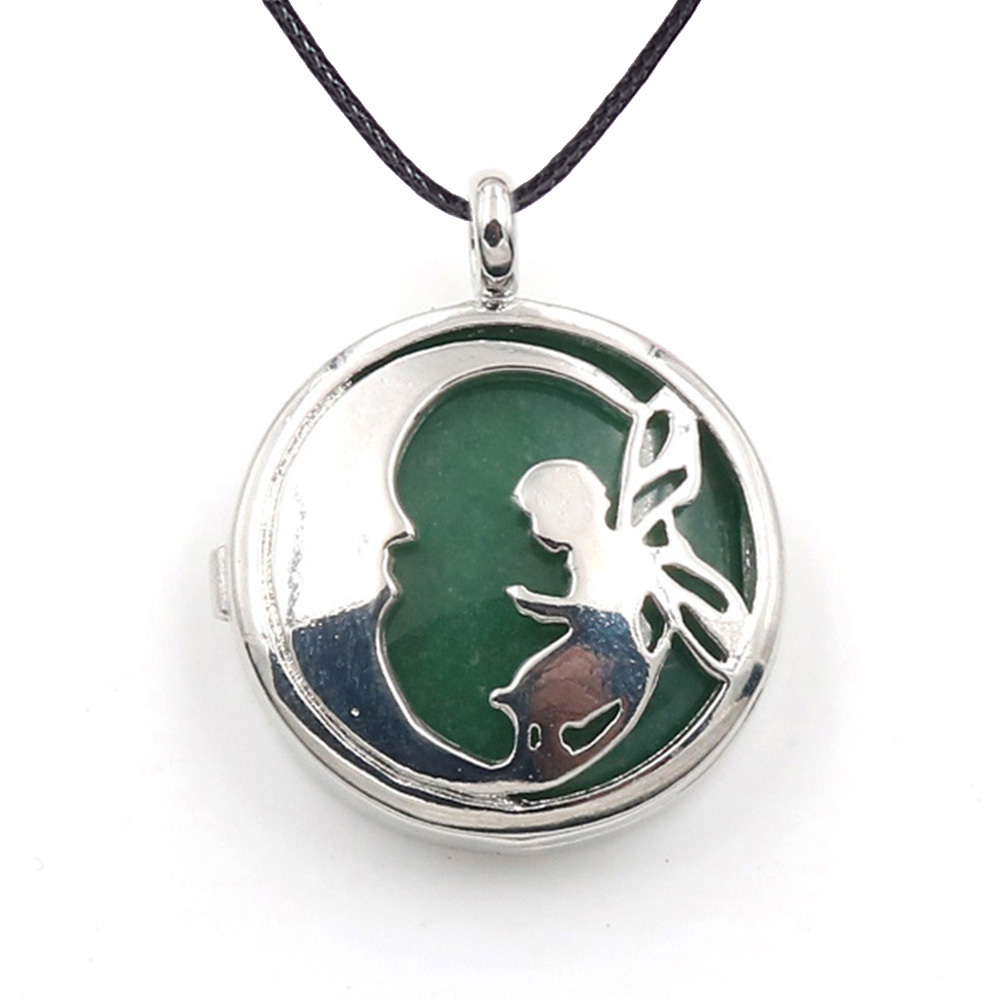 Jewel Crystal Necklace Crescent Angel Flat Bead Life Tree Double-sided Pattern Pendant Necklace