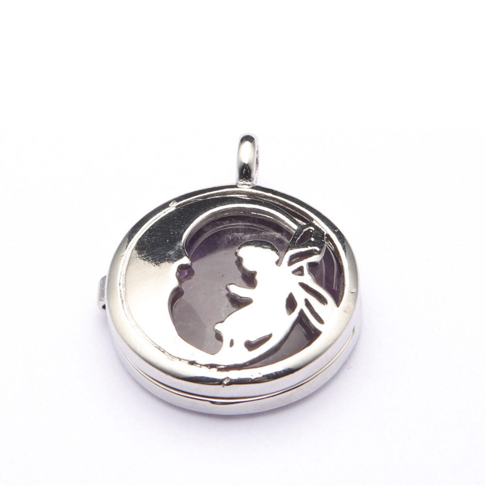 Jewel Crystal Necklace Crescent Angel Flat Bead Life Tree Double-sided Pattern Pendant Necklace