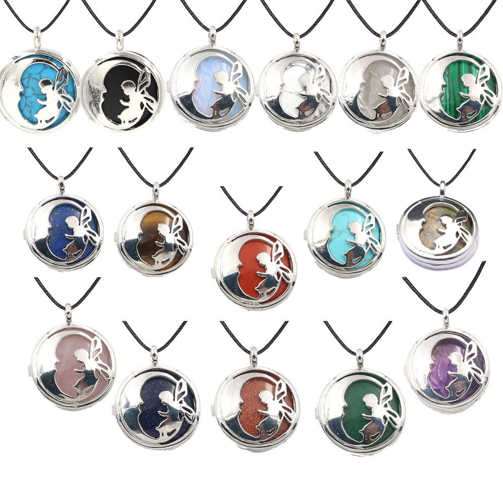 Jewel Crystal Necklace Crescent Angel Flat Bead Life Tree Double-sided Pattern Pendant Necklace