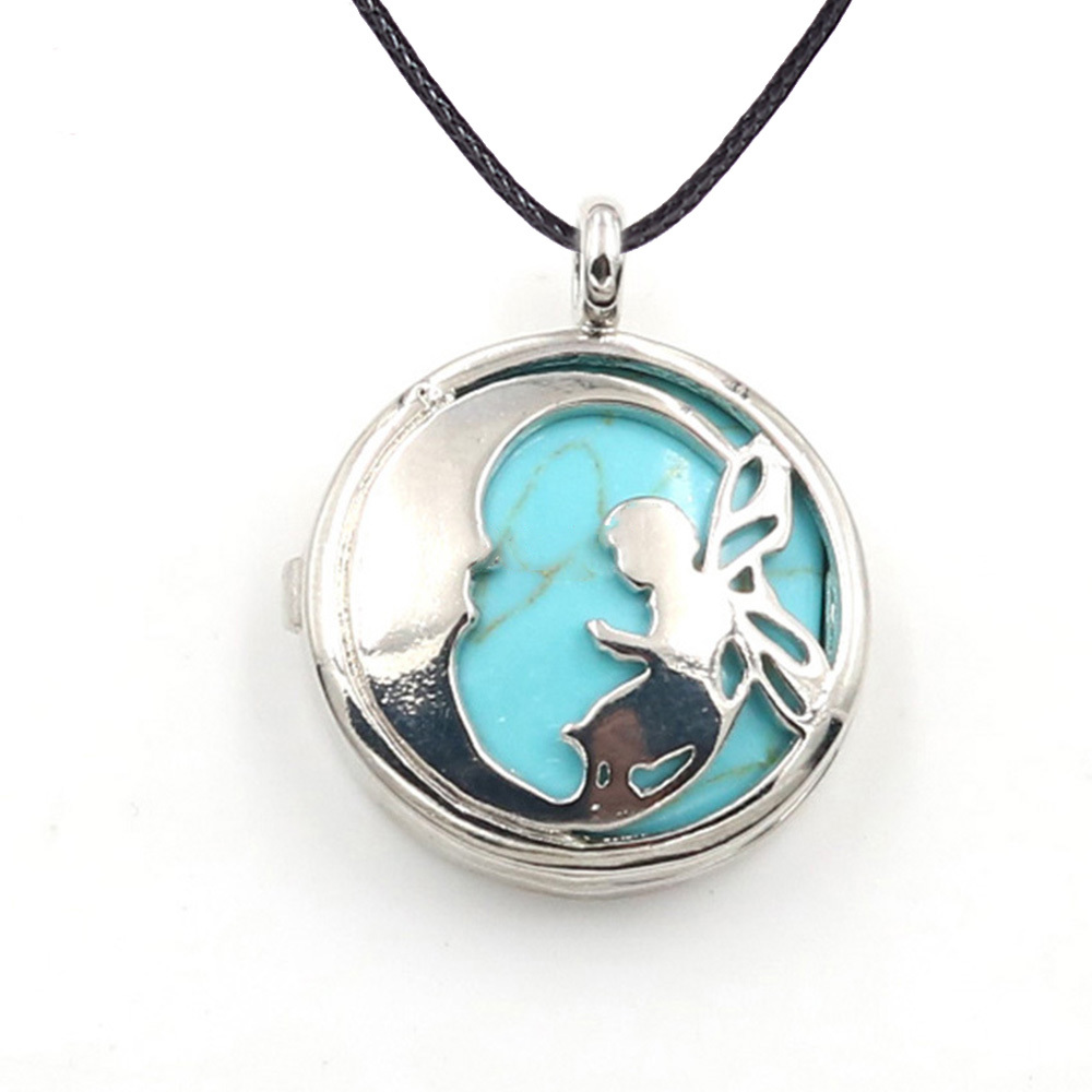 Jewel Crystal Necklace Crescent Angel Flat Bead Life Tree Double-sided Pattern Pendant Necklace