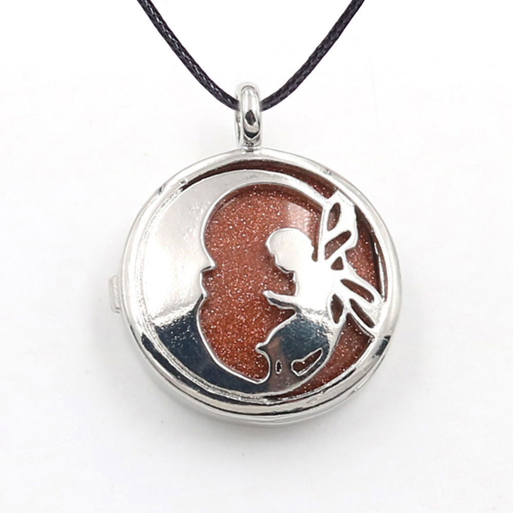 Jewel Crystal Necklace Crescent Angel Flat Bead Life Tree Double-sided Pattern Pendant Necklace