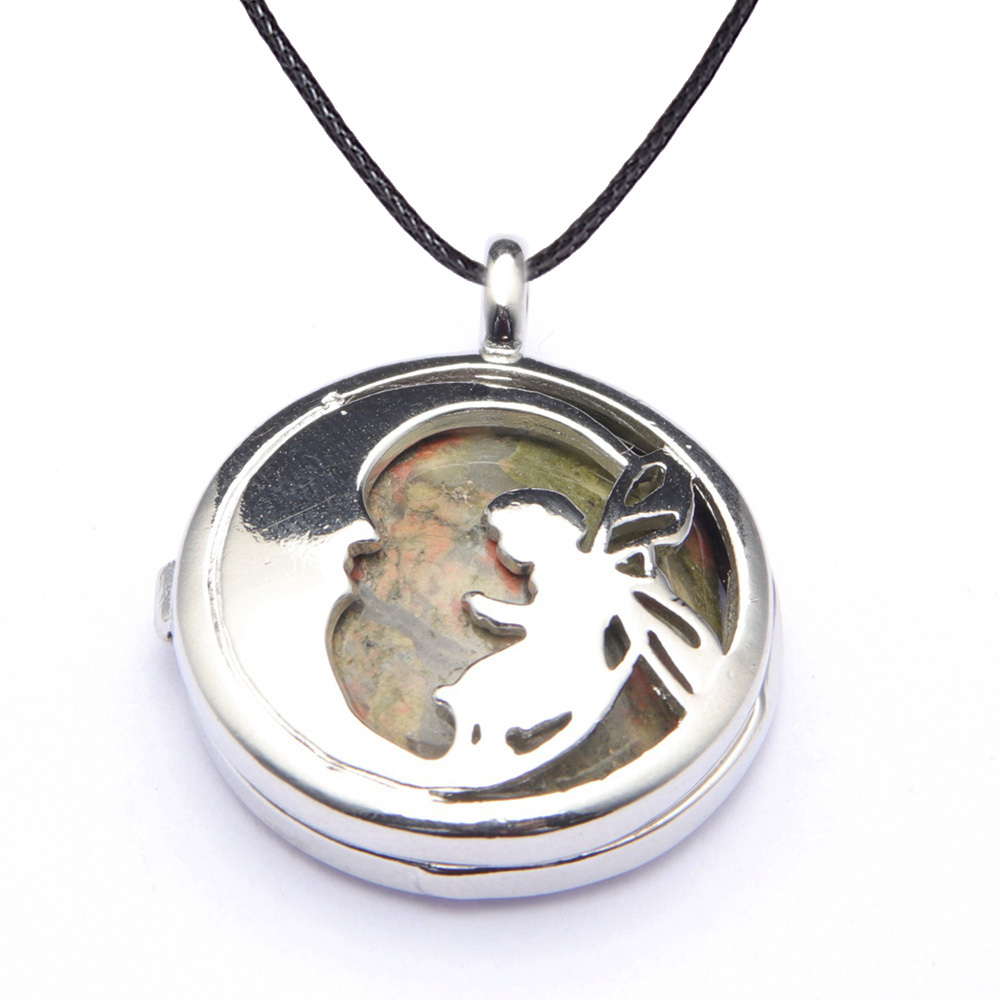 Jewel Crystal Necklace Crescent Angel Flat Bead Life Tree Double-sided Pattern Pendant Necklace